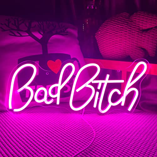 Bad Bitch Neon Sign Letter Neon Light Pink Led Sign Neon Signs for Bedroom Wall Girls Light for Beer Bar Office Hotel Pub Cafe Recreation Room Party Wall Decor 16.9‘’*7.3‘’ - bad bitch neon sign