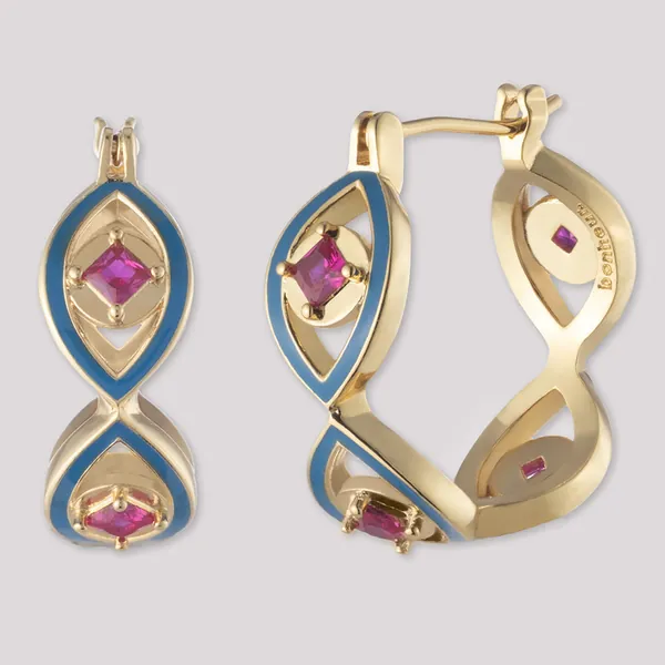 Shiva Enamel Hoop Earrings - Pink