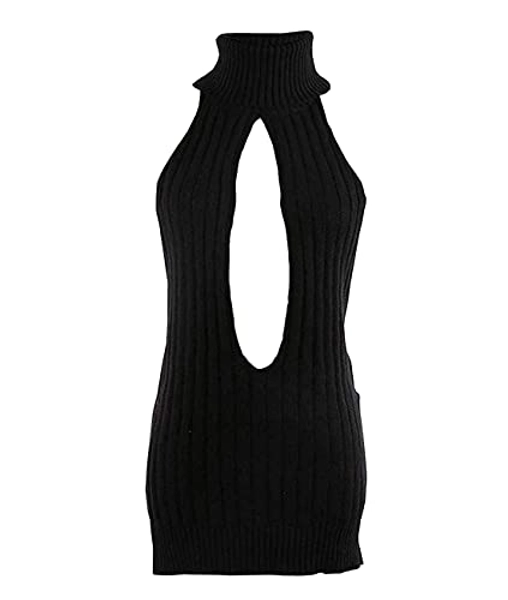 Olens Japan Style Turtleneck Sleeveless Open Back Sweater Anime Cosplay Sweater - One Size - Black 2