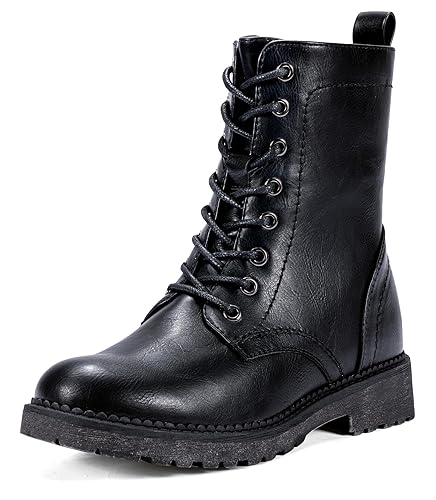 Vepose Women's 25 Combat Ankle Boots Fashion Lace up Inner Zipper Booties - 9 - Zipper Combat-925-black