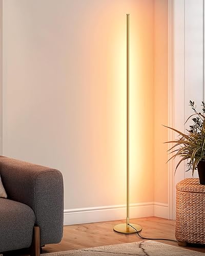 DEWENWILS LED Corner Floor Lamp, 57.5" Minimalist Dimmable Slim Light, Standing Tall Mood Lamp for Living Room, Bedroom, Office, 3000K Warm White Light (Gold) - Gold