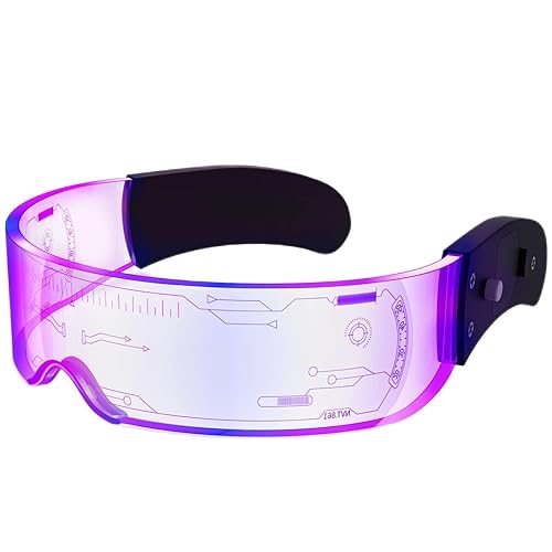 NIUCOO LED Visor Glasses Light Up: [7 Colors 4 Modes] Cyberpunk Futuristic Luminous Cosplay Glasses Rave Cyber Lightup Goggles (High Tech) - 1pcs-high Tech