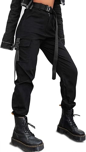 ZODLLS Women's Camo Pants Cargo Trousers Cool Camouflage Pants Elastic Waist Casual Multi Jogger Pants with Pocket - Black Cargo#2 - Medium