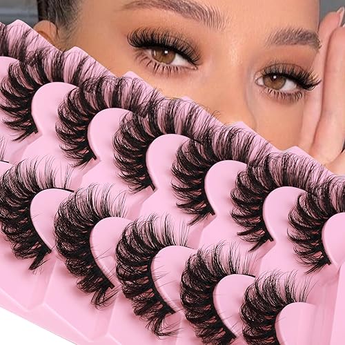 JIMIRE Mink Lashes Fluffy Cat Eye Lashes Wispy 6D Volume False Eyelashes that Look Like Extensions Thick Soft Curly Fake Lashes 7 Pairs Pack - Classic Cat Eye|16MM