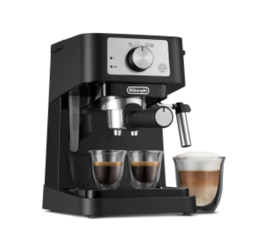 De'Longhi Stilosa Manual Espresso Machine, Latte & Cappuccino Maker, 15 Bar Pump Pressure + Milk Frother Steam Wand, Black / Stainless, EC260BK, 13.5 x 8.07 x 11.22 inches - Machine