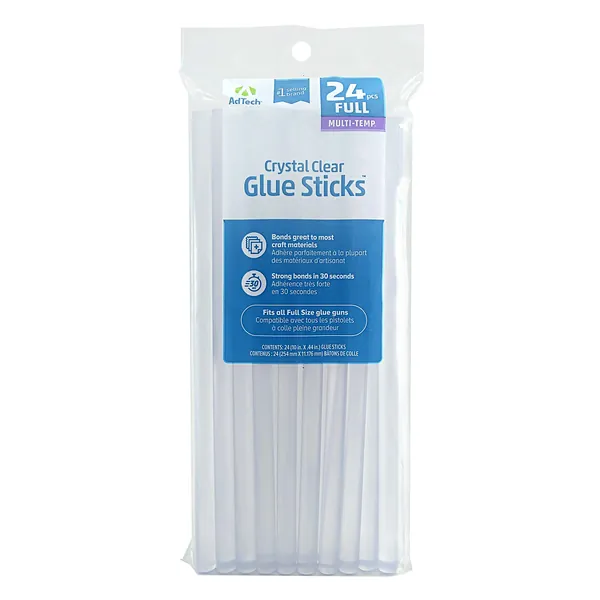 Adtech Crystal Clear Hot Glue Gun Sticks (220-11ZIP24) – Full Size Hot Glue Sticks. All-purpose glue sticks for crafting, scrapbooking & more. 10” long .44” Diameter. 24 Sticks., Clear - SINGLE PACK