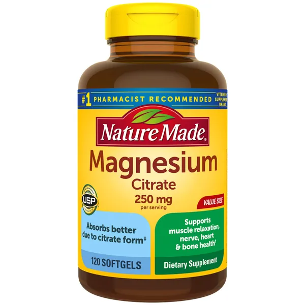 Nature Made Magnesium Citrate 250 mg, Dietary Supplement for Muscle Support, 120 Softgels, 60 Day Supply - 120 Count (Pack of 1)