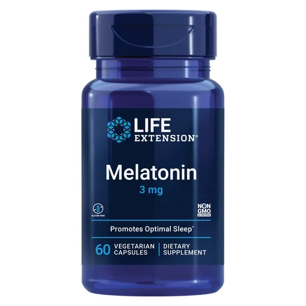 Life Extension Melatonin 3 mg – Sleep Supplement – For Restful Sleep, Circadian Rhythms, Anti-Aging, Hormone Balance and Cognitive Health - Gluten-Free – Non-GMO –60 Vegetarian Capsules - 