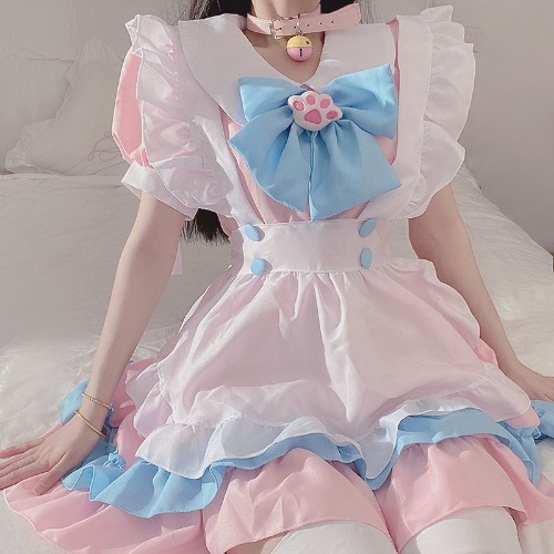Puppy Maid Dress - Pink/Blue / XL