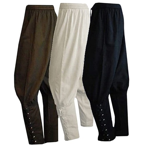 Men's Ankle Banded Pants Medieval Viking Navigator Pirate Costume Trousers Renaissance Gothic Pants - Large Wine Red