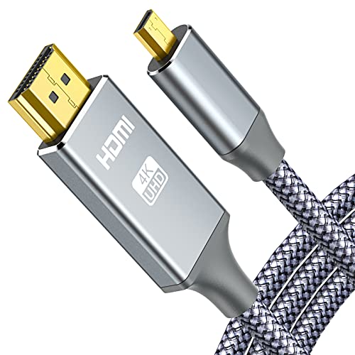 oldboytech 4K Micro HDMI to HDMI Cable Adapter, Exclusive Aluminum Alloy Shell/Nylon Braid/Gold-Plated (Male to Male) 4K/8K/60HZ/3D Grey Compatible with Hero, Sport Camera 6FT - 6ft - Grey - 1