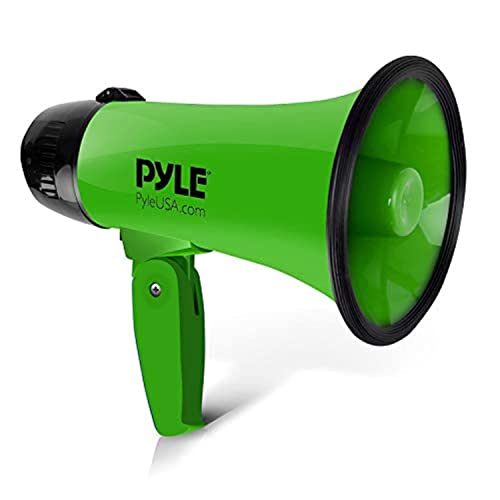 Pyle Portable Megaphone Speaker Siren Bullhorn - Compact and Battery Operated with 20 Watt Power, Microphone, 2 Modes, PA Sound and Foldable Handle for Cheerleading and Police Use - Pyle PMP22GR,Green - Green - Speaker