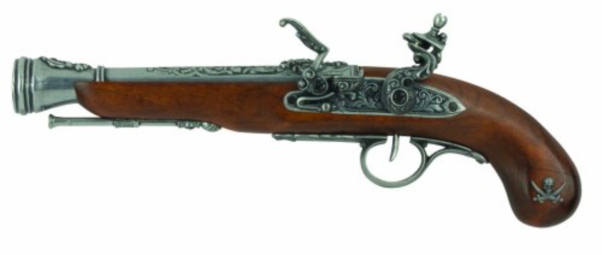 Denix Left Handed Pirate Flintlock Blunderbuss Pistol, Antique Gray - Antique Gray