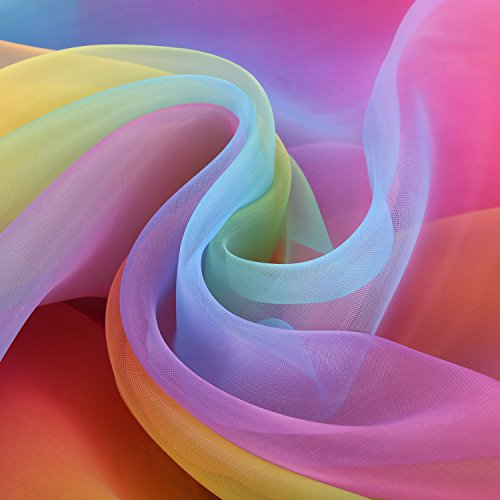 16 Feet by 54 Inch Organza Voile Dress Fabric Fancy Costumes Decorations (Rainbow Color) - Rainbow Color