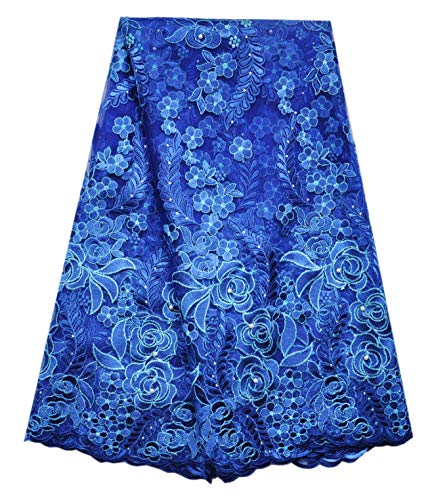 SanVera17 African Lace Net Fabrics Nigerian French Fabric Rope Embroidered and Manual Beading Guipure Cord Lace for Party Wedding 5 Yards (Blue) - Blue