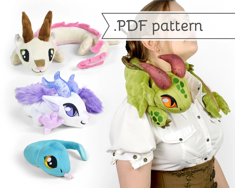 Neck Dragon Plush Sewing Pattern .pdf Tutorial Posable Wearable Shoulder Accessory Eastern Snake