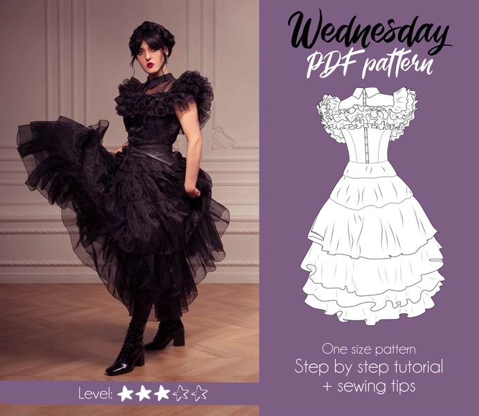 DIGITAL Dress Pattern / Wednesday Rave'n dress / Gothic dress