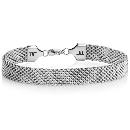 London Fog 8 Inch Tailored Sterling Silver Plated Mesh Link Bracelet For Men and Women - Silver 8 Inch Mesh