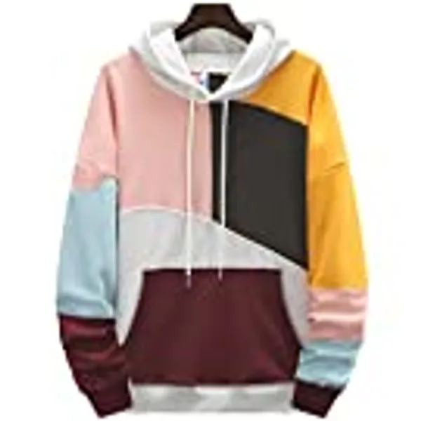 Moshtashio Men's Hoodie Color Block Drawstring Hooded Pullover Novelty Long Sleeve Sweatshirt