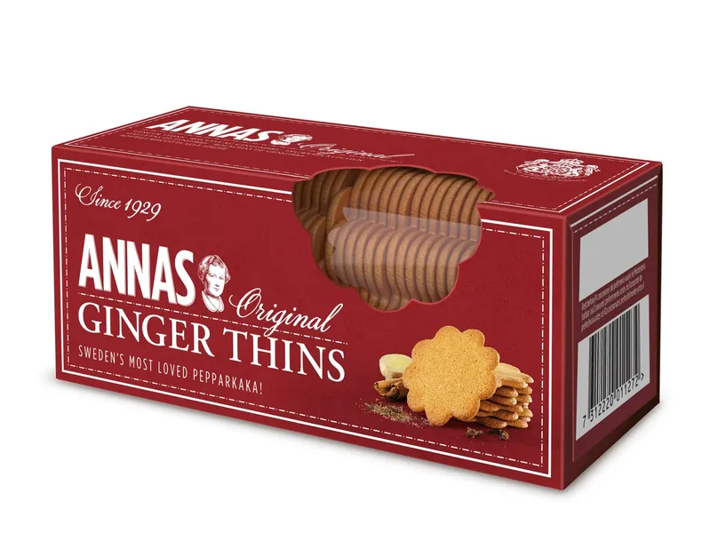 Annas Ginger Thins, Traditional Swedish Pepparkaka Ginger Thin Biscuits, 150g (76560)
