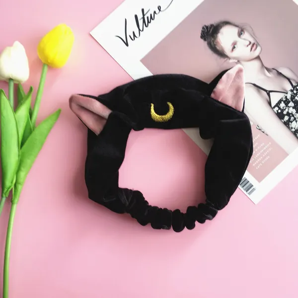 Luna Cat Headbands Cute Spa Hair Bands Cat Ears Face Wash Headband - Black