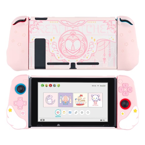 GeekShare Cute Soft Silicone Protective Case Compatible with Nintendo Switch Console and Joy Con- Shock-Absorption and Anti-Scratch Slim Cover Case with Ergonomic Design for Switch (Pink) - Pink