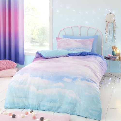 Catherine Lansfield Ombre Rainbow Clouds Reversible Double Duvet Cover Set with Pillowcases Pastel - Double Duvet Set $52.66