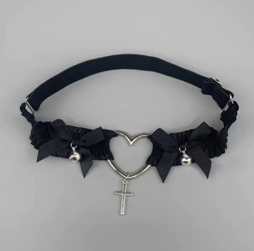 Black Lolita Heart Lace Leg Garter - Black