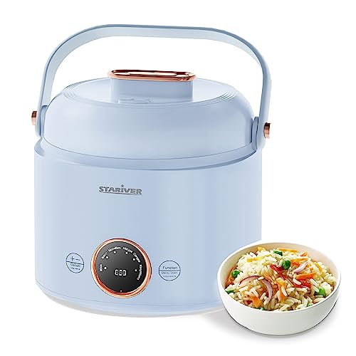 Stariver Small Rice Cooker, 2 Cups Uncooked Mini Portable Rice Cooker with Handle, Non-Stick Ramen Cooker, PFOA-Free, Rice Maker with Keep Warm & Delay Start Function, Electric Pot, Blue - Blue