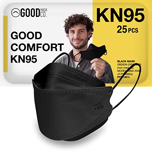 Good Mask Co. Good Comfort KN95 Face Mask, Disposable, Folding, Comfortable, Bulk (25 Pack, Black) - 25pcs Black