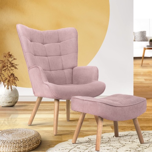 Oikiture Armchair Soft Accent Chairs Stools Stoolseating Lounge Sofa Chair Ottoman Fabric Pink - ST-A2-Pink
