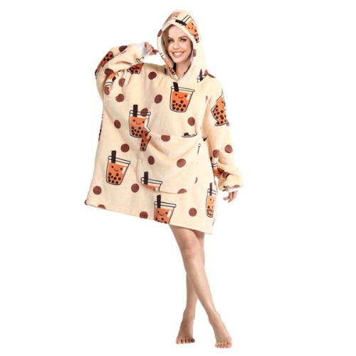 Costume Bay Adult Unisex Oversized Wearable Blanket Hoodie/Hooded Blanket Fleece Comfy Giant Warm Sweatshirt Ultra Plush with Large Front Pocket - Peal Milk Tea
