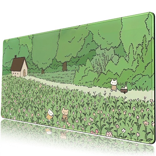 Mechanical Cute Desk Mat Kawaii Anime Large Gaming Mouse Pad XXL Extended Green Cartoon Bear Bunny Mousepad Desktop Laptop Keyboard 31.5''x15.7'' 