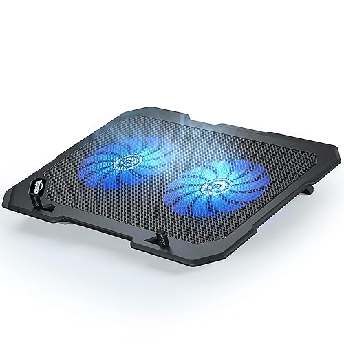 TopMate C302 Laptop Cooling Pad Ultra Slim Notebook Cooler, Laptop Fan Cooling Stand with 2 Quiet Big Fans Blue LED Light, Chill Mat with Built-in USB Cable Plug and Play, for 10-15.6 Inch Laptops