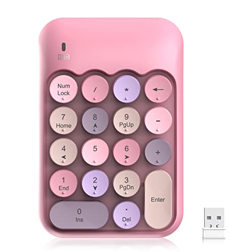 Wireless Number Pads, PINKCAT Cute 18-Round Keys Numeric Keypad with 2.4G Mini USB Receiver, Portable Silent Number Numpad Financial Accounting for Laptop, PC, Notebook, Desktop, Surface - Pink Mix - SK637-2.4G-Pink