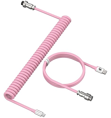 LexonElec Custom Coiled Keyboard Cable, 2.0M(0.66ft) USB-C to USB-A TPU Mechanical Keyboard Cable, Detachable Metal Aviator Double-Sleeved Wire for Gaming Keyboard(Pink) - C01 - Pink