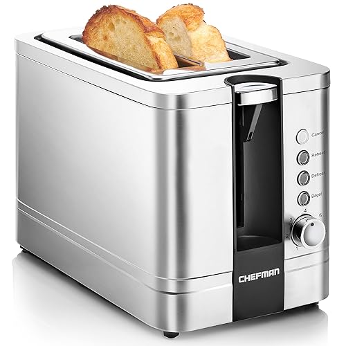 Chefman 2-Slice Pop-Up Stainless Steel Toaster w/ 7 Shade Settings, Extra Wide Slots for Toasting Bagels, Defrost/Reheat/Cancel Functions, Removable Crumb Tray, 850W, 120V, Silver - Stainless Steel
