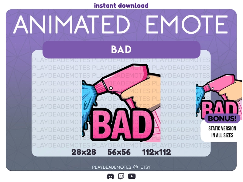 ANIMATED + STATIC Pink Spray Bottle BAD Emotes | Animated in 3 Speeds! | Animated Emote + Static Emotes for Twitch, Discord & More