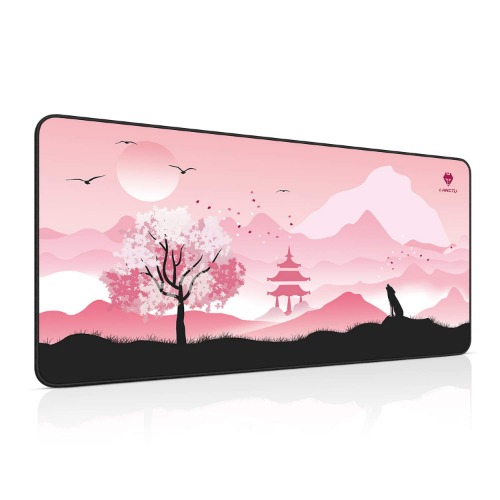 Extended Gaming Mouse Pad, LANGTU Large XXL Mouse Mat with Stitched Edge, Pink Desk Mat for Computer Keyboard, Laptop & PC, Non-Slip Natural Rubber Base - Cherry Blossoms