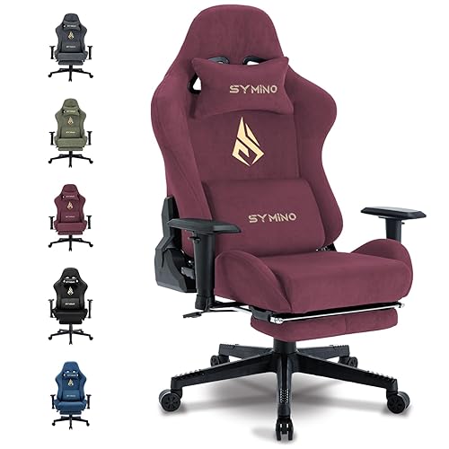 Symino Gaming Chair, Computer Chair with Footrest, Headrest and Lumbar Support, Ergonomic PC Chair, Height Adjustable Rotating Task Chairs, Red - Red - fur suede