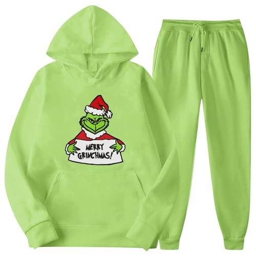 𝑮𝒓𝒊𝒏𝒄𝒉𝒔 2-piece Outfits Women's Unisex Christmas Green Sweaters Long Sleeve Hoodies Sweatshirt+Sweatpants Set - XX-Large - 1-hot Pink