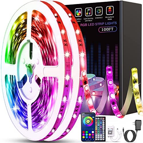 Tenmiro Led Lights for Bedroom 100ft(2 Rolls of 50ft) Smart Music Sync Color Changing LED Strip Lights with App and Remote Control RGB LED Strip, LED Lights for Room Home Party Decoration - 100ft