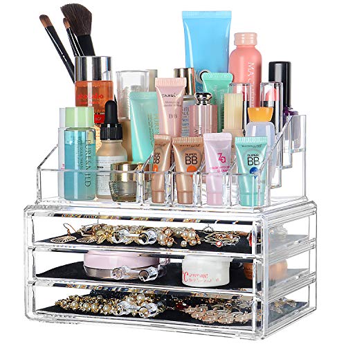 SortWise Makeup Organizer, 2 Pieces Set Acrylic Cosmetics Organizer, Detachable Makeup Storage Organizer Box