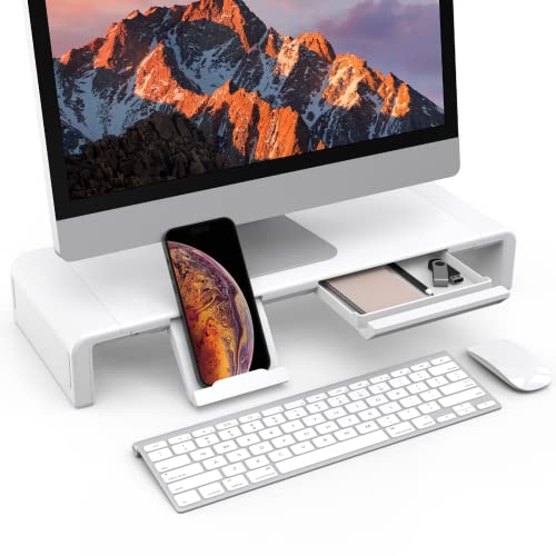 Foldable Monitor Stand Riser Klearlook Computer Monitor Stand with 3 Adjustable Width Compatible with Tablet Printer Laptop PC with Storage Drawer Tablet & Phone Stand Holder [White] - White