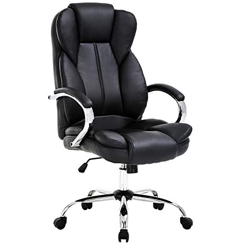 Ergonomic Office Chair Desk Chair PU Leather Computer Chair Executive Adjustable High Back PU Leather Task Rolling Swivel Chair with Lumbar Support (Black) - Black