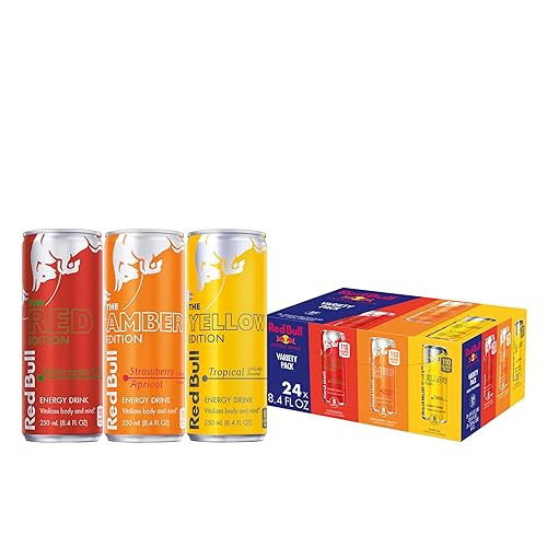 Red Bull Energy Drink Variety Pack, Red, Yellow & Amber, with 80mg Caffeine plus Taurine & B Vitamins, 8.4 Fl Oz, Pack of 24 Cans - Variety - 8.4 oz., 24pk, (1x24)