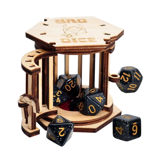 DND Dice Jail Prison with Polyhedral Dice Set Wood Cage for Your Bad Dice (Dice Jail A) - Dice Jail a