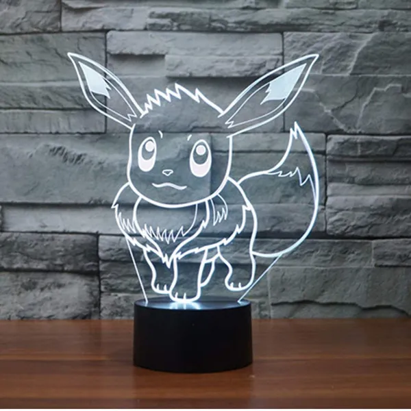 Go Eevee 3D Night Light 7 Color Change LED Desk Lamp Touch Button Room Decor Anime Table Light for Kids Bedroom Light - Pok