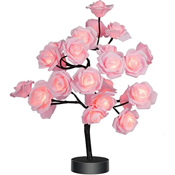 COLORLIFE Birthday Mother's Day Valentine's Day Christmas Gifts for Mom Women Daughter Wife Girlfriend Sister Pink Flower Rose Tree lamp Cute Room Decor for Bedroom Livingroom - Black/Pink