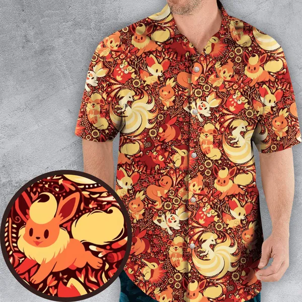 Pokemon Fire Pattern Hawaiian Shirt